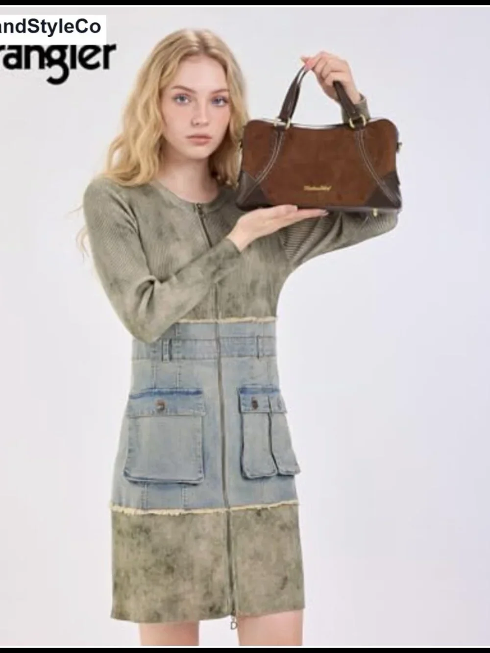 Faux Suede Satchel Crossbody Bag Western Whipstitch Top Handle